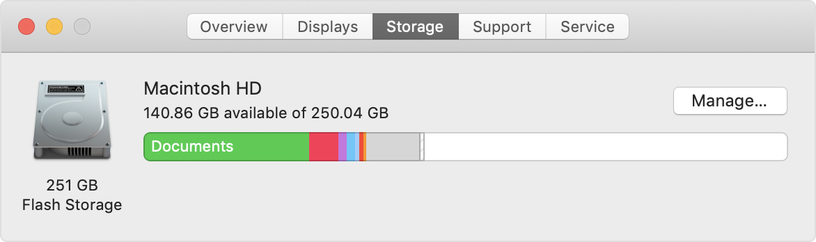 how much additional storage space is need for mac osx high sierra